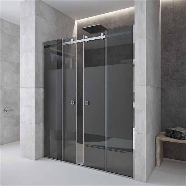 Милан 2 GI, стеклянная душевая перегородка с раздвижными дверями из 4-х частей, стекло графит, интимная полоса