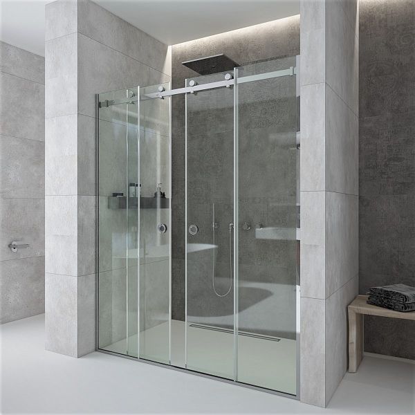 Милан 2 P, стеклянная душевая перегородка с раздвижными дверями из 4-х частей, стекло бесцветное, прозрачное