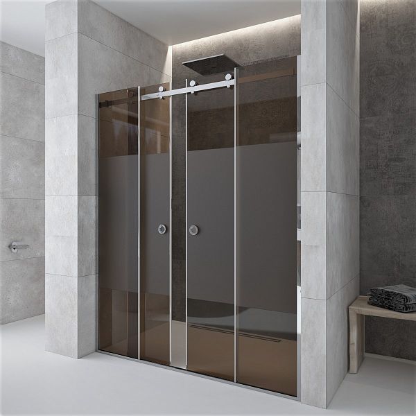 Милан 2 BI, стеклянная душевая перегородка с раздвижными дверями из 4-х частей, стекло бронза, интимная полоса